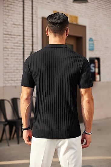 COOFANDY Polo con Cremallera para Hombre, Manga Corta, de Punto Acanalado, Camisetas de Golf Casuales de Moda