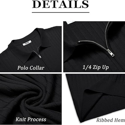 COOFANDY Polo con Cremallera para Hombre, Manga Corta, de Punto Acanalado, Camisetas de Golf Casuales de Moda